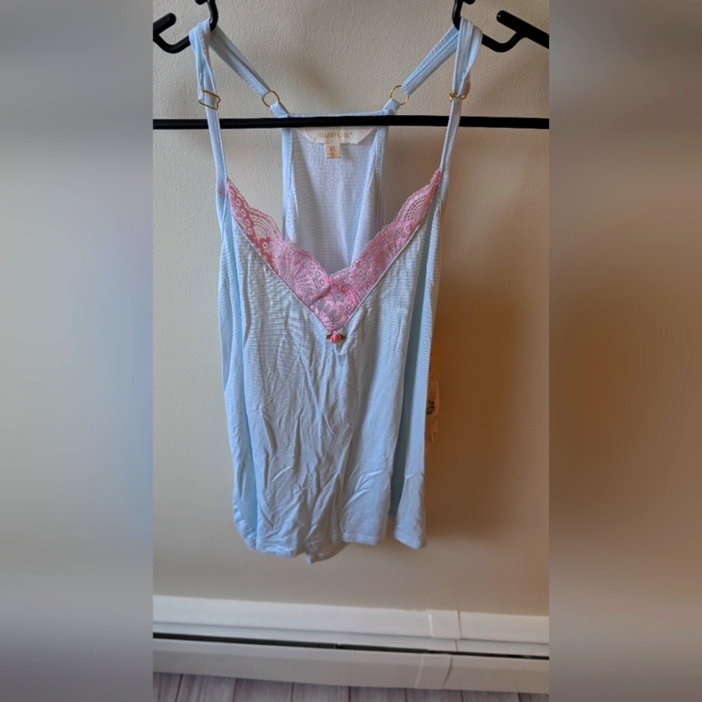 NWT shabby Chic pink lace and blue camisole. Size XL